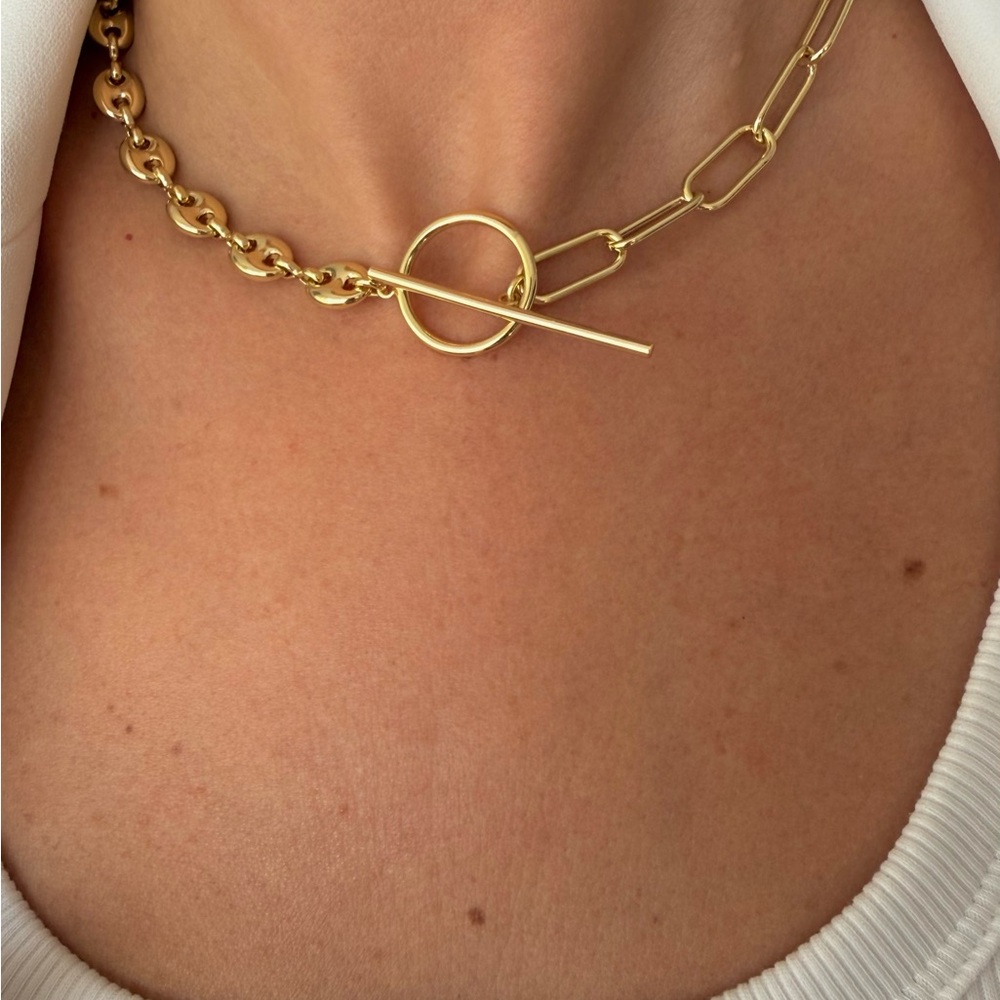 Mixed Coffee Bean & Paperclip Link Toggle Necklace | 14K Gold Plated | Luxury - Picture 3 of 10
